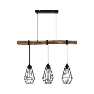 Brumberg 57406080 Pendelleuchte mit länglichen Käfigschirmen, 3 x E27, max. 15 W LED, rund, holz