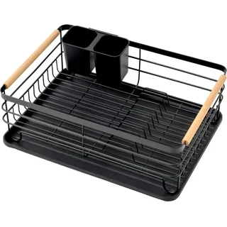 CHEFGASTRO Abtropfgestell Geschirr, 14x42x30cm, Stahl/Holz, mit Besteckhalter & Abtropfbrett, Geschirrabtropfgestell Abtropfständer Spül Abtropfgitter