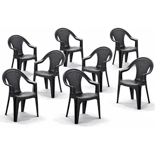 8 Stapelstuhl Gartenstuhl Kunststoff Wetterfest Rattan Optik Anthrazit - Grau