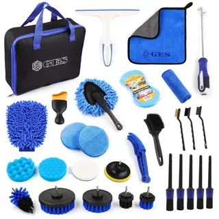 GES Auto-Detaillierungs-Kits, 30 Stück Auto Reinigungsset, Autowäsche Set für Räder, Innenräder, Außen, Leder, Lüftungsschlitze und Armaturenbrett Reinigung (Blau)