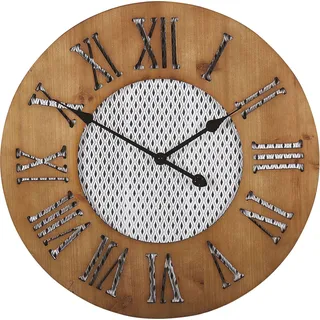 BELIANI Wanduhr Dunkler Holzfarbton und Weiß ø 60 cm Rund Römische Zahlen im Modernen Look für Wohnzimmer für Küche - Braun, Weiß, Schwarz