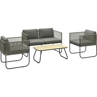 Outsunny Gartenmöbel Set aus Polyrattan Lounge-Set mit Sofa Sessel Tisch Kissen - Dunkelgrau