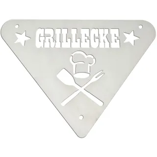 Gartendeko | Schild Grillecke | Grill Schild für Outdoor Küche | Made in Germany Grill Deko (Edelstahl)