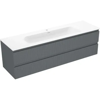 Mexen Rivel Badezimmer-Unterschrank 160 cm mit Waschbecken Vela, 2 Schubladen, geriffelt, Graphit matt/Weiß matt - 91A20-16047-?