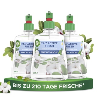 Air Wick Active Fresh – Aeorosolfreier, automatischer Lufterfrischer – Raumduft Frische Wäsche – 3 x 228 ml Nachfüller