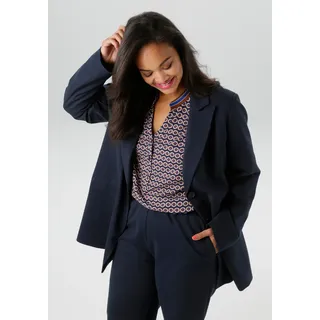 Jerseyblazer ANISTON PLUS, Damen, Gr. 50, blau (navy), Jersey, Obermaterial: 65% Viskose, 30% Polyamid, 5% Elasthan. Futter: 100% Polyester, unifarben, figurumspielend Po-bedeckend, Blazer Jerseyblazer, aus super bequemer elastischer Qualität
