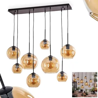 HOFSTEIN Hängeleuchte Koyoto, 8-flammige Hängelampe aus Metall/Glas in Schwarz/Bernsteinfarben/Klar, moderne Pendelleuchte im Retro/Vintage-Design, Ø 15; 20; 25 cm, E27, Esszimmer, Küche, Wohnzimmer