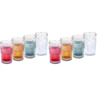 Relaxdays Trinkgläser 4er Set, spülmaschinenfest, 400 ml, Vintage Gläser mit Goldrand, Wasser, Saft & Limo, transparent, 10042273 (Packung mit 2)