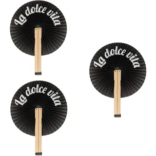 Fisura – Faltbarer Fächer schwarz "Dolce Vita". Originaler Papierfächer. Pai Pai in Schwarz-Weiß. Hochzeitsgeschenk für Gäste. Perfekt für Feier, Party oder Zeremonie. 3er-Set.