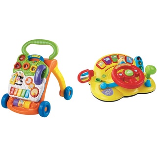 VTech Baby Spiel- und Laufwagen – Lauflernwagen mit regulierbarer Geschwindigkeit, Musik und abnehmbarem Spielboard – Für Kinder von 12-36 Monaten & 80-166604 80-166604-Lustige Fahrschule