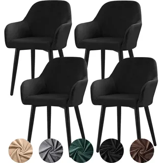 Alishomtll Stretch Samt Stuhlhussen 4er Set Universal Sesselbezug Stuhlbezug mit Armlehnen Abnehmbare Waschbar Esszimmerstühle Bezug für Küche Esszimmer Bankett Hochzeit Party (Schwarz, 4 Stück)