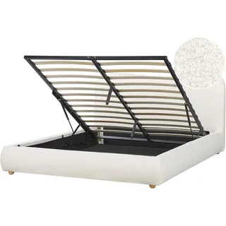 Beliani Bett mit Stauraum 160/200 cm Cremeweiß Blagnac - Textil , 160x200 cm , Schlafzimmer, Betten