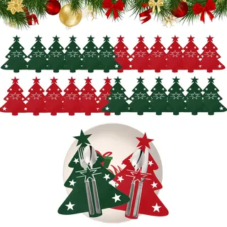 Jlnmmn 24 Stück Besteckhalter Weihnachten Filz, Weihnachtliches Besteckständer-Set, Weihnachtsbaum Bestecktasche, für Weihnachten Tischdekorationen Party Küche