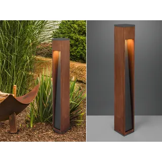 Außenwegeleuchte aus Naturholz mit Aluminium in Anthrazit Gartenlampen mit Strom - Braun, Grau