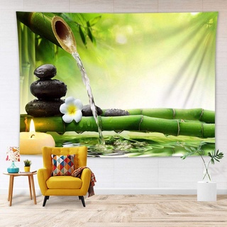 LB 150x100cm Wandteppich Zen Spa Wandtuch Weiße Orchidee und grüner Bambus Wandbehang Japanischer Garten Tapisserie für Wohnzimmer Schlafzimmer Wohnheim Wanddeko