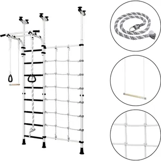 Wallbarz Sprossenwand kinderzimmer aus metal Funny Monkey 9D | Kletternetz Kinder indoor mit Deckenmontage - Silber, Schwarz