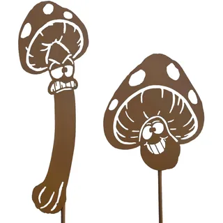 KRONLY 2 x lustige Pilze Gartenstecker aus Metall Roststecker wetterfest Gartendeko Fliegenpilz Outdoor
