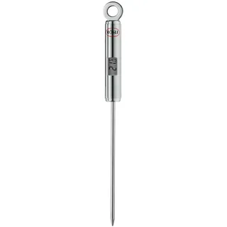 RÖSLE Gourmet-Thermometer, Grillthermometer mit digitaler, beleuchteter Temperaturanzeige in °C und °F, -40 °C bis +200 °C, Edelstahl 18/10, Länge 21,5 cm, silberfarben