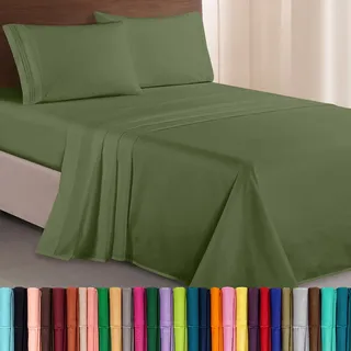 Elegant Comfort Luxuriöses 1500 Premium-Bettwäsche-Set aus Mikrofaser in Hotelqualität, dreireihig, Bestickt, weichste 4-teilges Bettlaken-Set, Knitter- und lichtbeständig, King, Salbeigrün