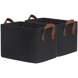 TIMEYARD Aufbewahrungsbox Schwarz 2-Pack, 30L Korb Aufbewahrung, Schrank Organizer, Aufbewahrungskorb für Badezimmer, Regal, Schreibtisch, Bad, Wäschekorb Faltbar, Rechteckig, 42L x 28B x 25H cm