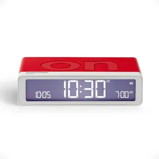 Lexon Flip Classic x Pantone – Digitaler Design Wecker ON/Off – Wiederaufladbarer Reisewecker – Leiser Alarm – Kompakte Tischuhr LED für Schlafzimmer, Büro oder Kinderzimmer - Rot glänzend