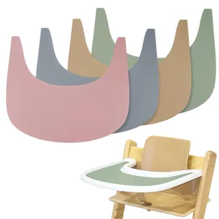 Hochstuhl-Tischset, 4 Stück strapazierfähiges Hochstuhl-Platzdeckchen aus Silikon, für Tripp Trapp Hochstuhl-Zubehör, geeignet für Tripp Trapp Hochstuhl-Tablett (Grau+Grün+Rosa+Khaki)