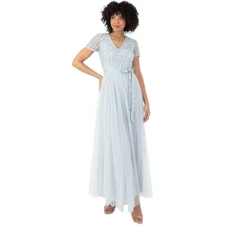 Maya Deluxe Damen Maya Deluxe Maxi Dress for Women Ladies Bridesmaid V-Neck Ball Gown Short Sleeves Long Elegant Empire Waist Wedding Brautjungfernkleid, Ice Blue,