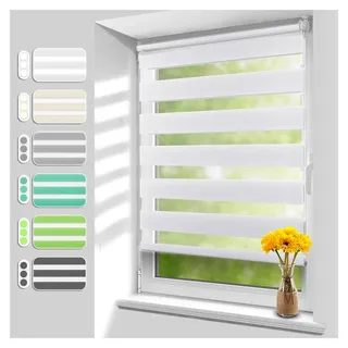 Doppelrollo Klemmfix ohne Bohren B100 x H110 cm (Stoffbreite 95 cm) Weiß, Duo Rollo, lichtdurchlässig & verdunkelnd, verstellbar für Fenster