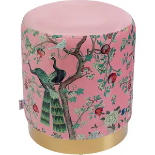 Kare-Design Hocker , Rosa, Messingfarben , Metall, Textil , Vogel , zylindrisch , 32x38x32 cm , Wohnzimmer, Sessel, Hocker & Hockerbänke, Sitzhocker