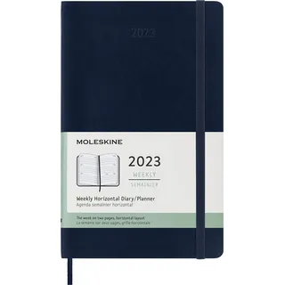 Moleskine Wochenplaner 2023, 12-Monats-Wochenkalender mit Horizontalem Layout, Horizontaler Wochenplaner, Softcover, Großformat 13 x 21 cm, Farbe Saphirblau