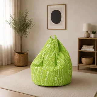 Dmora Sitzsack mit Schriftzugmuster, grün und weiß, Maße 80 x 120 x 80 cm
