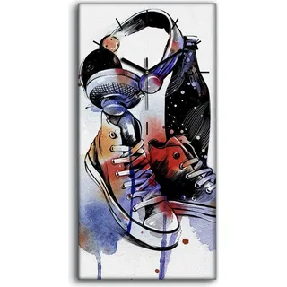 Wanduhr Bürouhr Leinwand Bild 30x60 Foto Wand Straßenkunst Sneakers Schuhe - schwarze Hände - Weiß