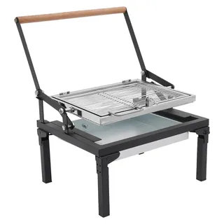 Tragbarer Holzkohlegrill - Faltbarer Campinggrill - Drehbarer Grillrost - Edelstahl - Für 2–3 Personen - Freistehend - Holzkohle nicht enthalten - 48 x 38 x 35 cm