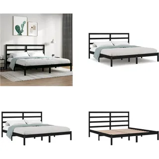 vidaXL Massivholzbett Schwarz Kiefer 200x200 cm - Bettrahmen - Bettgestell - Bett - Holzbett - Schwarz
