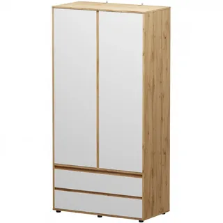 nabbi Zweitüriger Kleiderschrank mit Schubladen Norman 2D/2DR – Weiß / Wotan-Eiche - Weiß