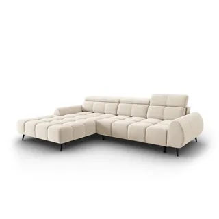 Micadoni Elektrisches-Ecksofa links Alyse aus Samt leichtes beige 5 Sitzplätze , Textil , L-Form , 295x188 cm , Hergestellt in Europa, Oeko-Tex® , Wohnzimmer, Sofas & Couches, Wohnlandschaften, Ecksofas