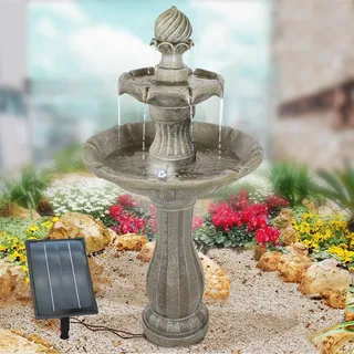 Solar Gartenbrunnen Brunnen Solarbrunnen Klassik-Garten Zierbrunnen Wasserfall Gartenleuchte Teichpumpe für Terrasse, Balkon, verbessertes Modell mit Pumpen-instant-Start-Funktion