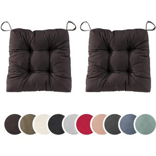 sleepling 2er Set Stuhlkissen 40 (vorne), 35 (hinten) x 38 x 7 cm, Kastanie | Sitzkissen für Stuhl & Bank mit Klettverschluss, 100% Baumwolle, Indoor & Outdoor, Made in EU, Waschbar, 2 Stück