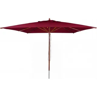 MCW Gastronomie Holz-Sonnenschirm C57b Polyester/Holz Eckig 4x4m Seilzug Stoßsicher Bordeaux