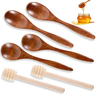oruola 6 Stück Holzlöffel Klein, Honiglöffel Holz, Löffel Holz, Wooden Spoon, Natürlich Kleine Holzlöffel, Honigspirale Honey Sticks für Marmelade, Sirup, Kaffee, Tee von Mischen und Rühren