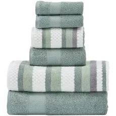 Modern Threads Pax 6-teiliges Wendegarn-gefärbtes Jacquard-Handtuch-Set – Badetücher, Handtücher und Waschlappen – super saugfähig und schnell trocknend – 100% gekämmte Baumwolle, Efeu
