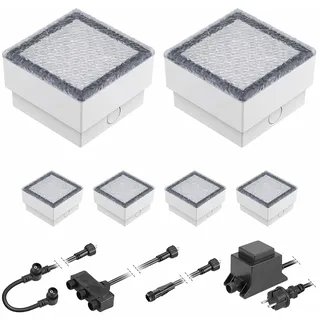 ledscom.de LED Pflaster-Stein Gorgon Boden-Einbauleuchte für außen, 10x10cm, 12V, warm-weiß 6er Set