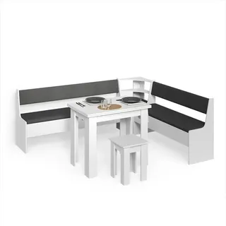 livinity® Eckbankgruppe Tiberio Weiß 210 x 180 cm mit Tisch