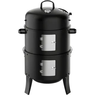 KEYO GRILL Tragbarer Holzkohlegrill - Robuster 3-in-1-Räuchergrill mit 2 Grillrosten & Eingebautem Thermometer, Outdoor-Grill für Camping, Partys, Picknick