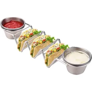 Herzberg HG-04043: Taco-Halter aus Edelstahl mit 2 Tassen - Silber