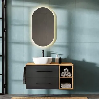 Planetmöbel Waschtischunterschrank LUX 100 cm Gold Eiche / Anthrazit mit Waschbecken 42 cm weiß