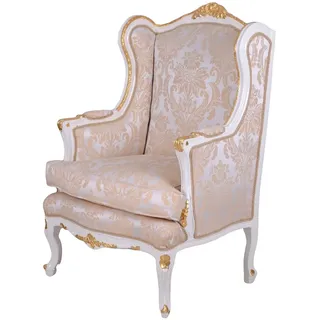Ohrensessel Barock Sessel Creme Armlehnstuhl Ohrenbackensessel Polstersessel