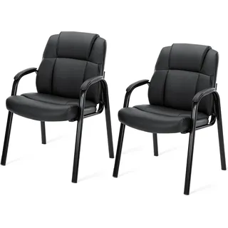 DUMOS Wartezimmer-Gästestühle 2er Set mit gepolsterten Armlehnen, Schreibtischstuhl aus PU-Leder, ohne Rollen, mit Lendenwirbelstütze und Metallrahmen, für Büro, Konferenzlobby