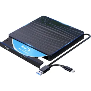 Externes Blu Ray Laufwerk 50G, Type-C & USB 3.0 HD 1080P Bluray Laufwerk Extern Blu ray Laufwerk Extern BD CD DVD ROM RW Blu-ray Laufwerk für Laptop PC Mac Windows 11/10/8/7/XP/Linux/MacOS Blu ray