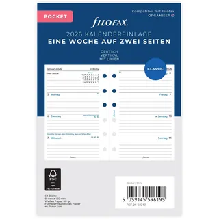 Filofax Kalender Pocket 1 Woche auf 2 Seiten vertikal (deutsch)2026
